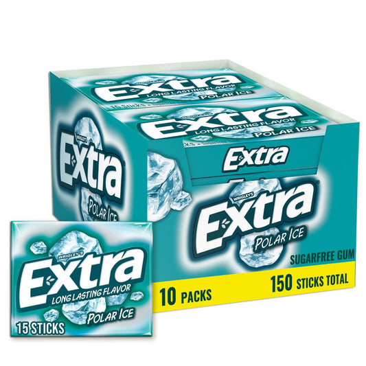 Wrigley's Extra Polar Ice Sugar-Free Chewing Gum, 15 Sticks, 10 Pack