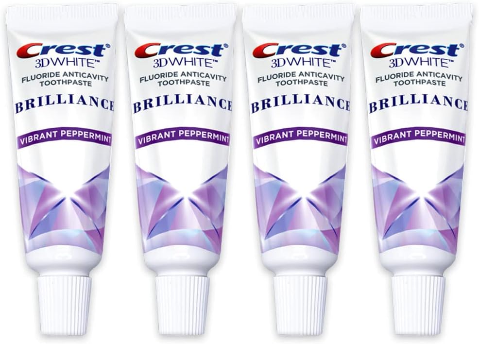 Crest 3D White Brilliance Toothpaste, Vibrant Peppermint, 0.85 oz (24 g), 4 Pack