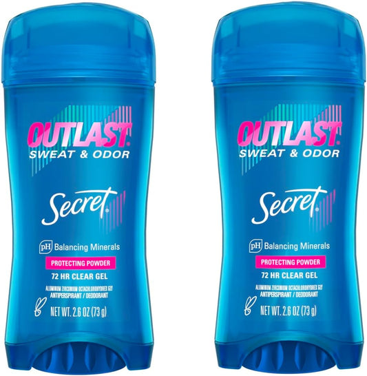 Secret Outlast Xtend Clear Gel Antiperspirant, Protecting Powder 2.6 oz x2