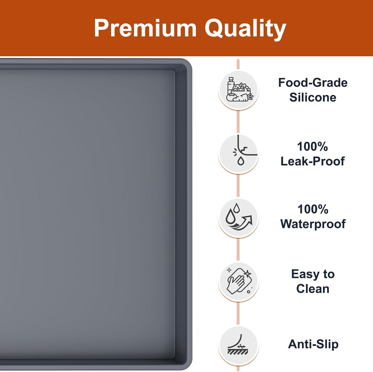 ukeetap Waterproof Silicone Mat with Raised Edge, 19 x 12 in, Gray — alternate product view