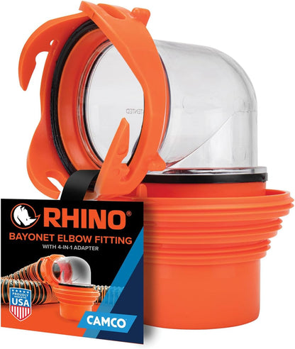 Camco RhinoFlex Clear RV Sewer Hose Elbow with 4-in-1 Adapter