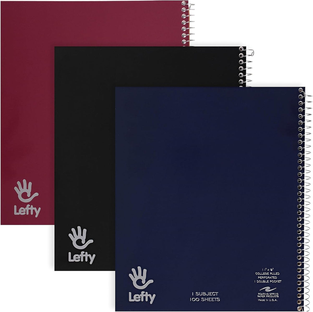 Roaring Spring Lefty Spiral Notebook, 3 Pack, 100 Sheets, College Ruled — product view