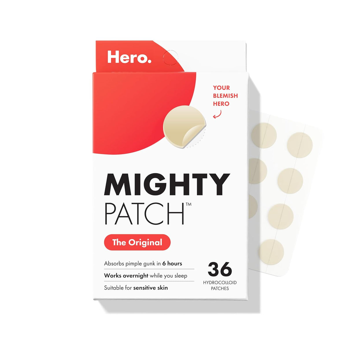 Mighty Patch Original Hydrocolloid Pimple Patches, 36 Count