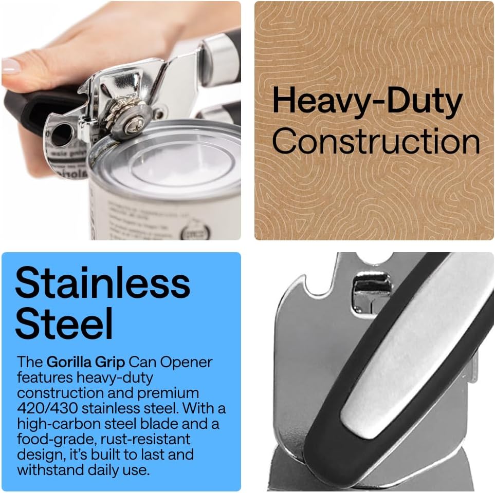 Gorilla Grip Stainless Steel Manual Can Opener, Black - view 3