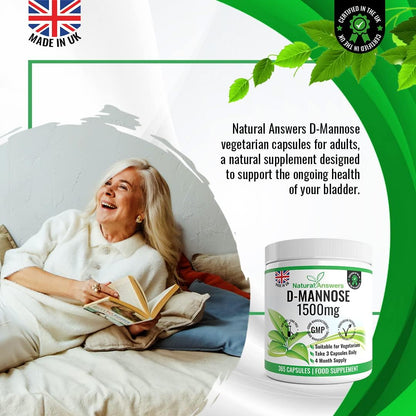 Natural Answers D-Mannose 1500 mg Vegetarian Capsules 365 Count - view 5