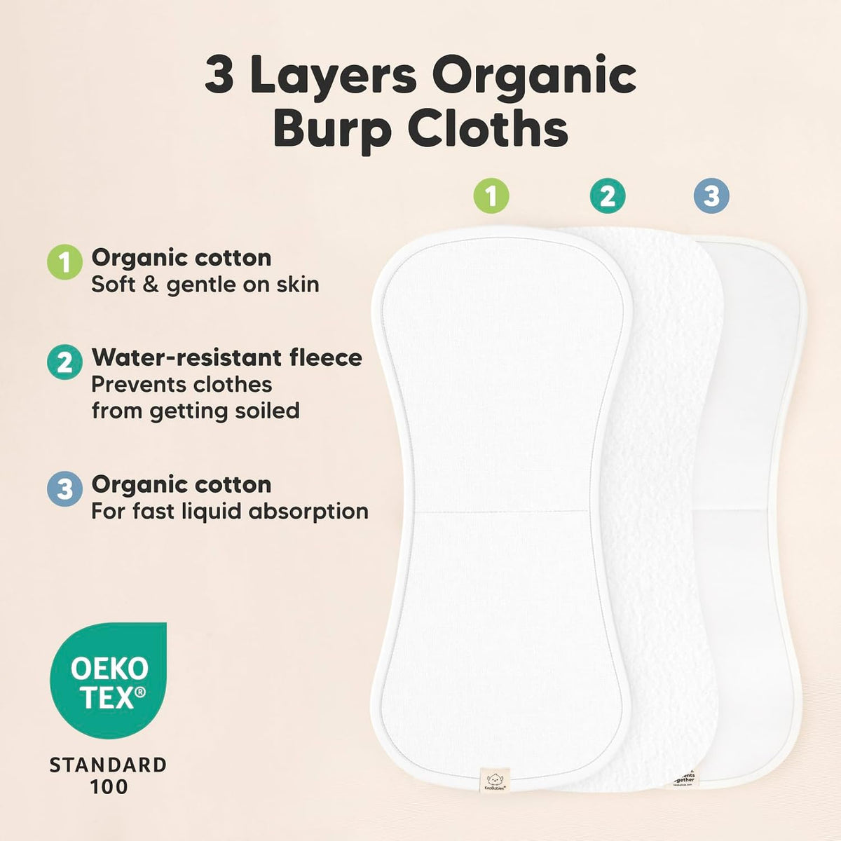 KeaBabies Organic Cotton Burp Cloths, Pack of 5, Constellation - view 4