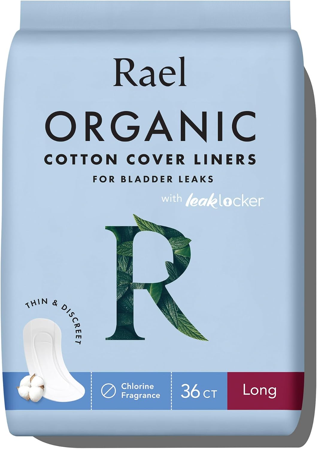 Rael Organic Cotton Cover Incontinence Liners for Women, Long, 72 Count — product view