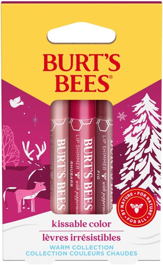 Burt's Bees Lip Shimmer Set, Peony, Rhubarb and Fig, 3 x 2.6 g