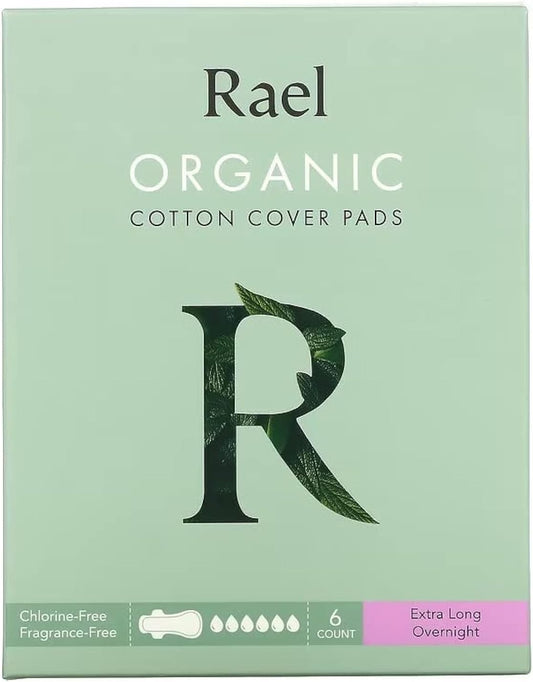 Rael Organic Cotton Cover Pads, Extra Long Overnight, 6 Count