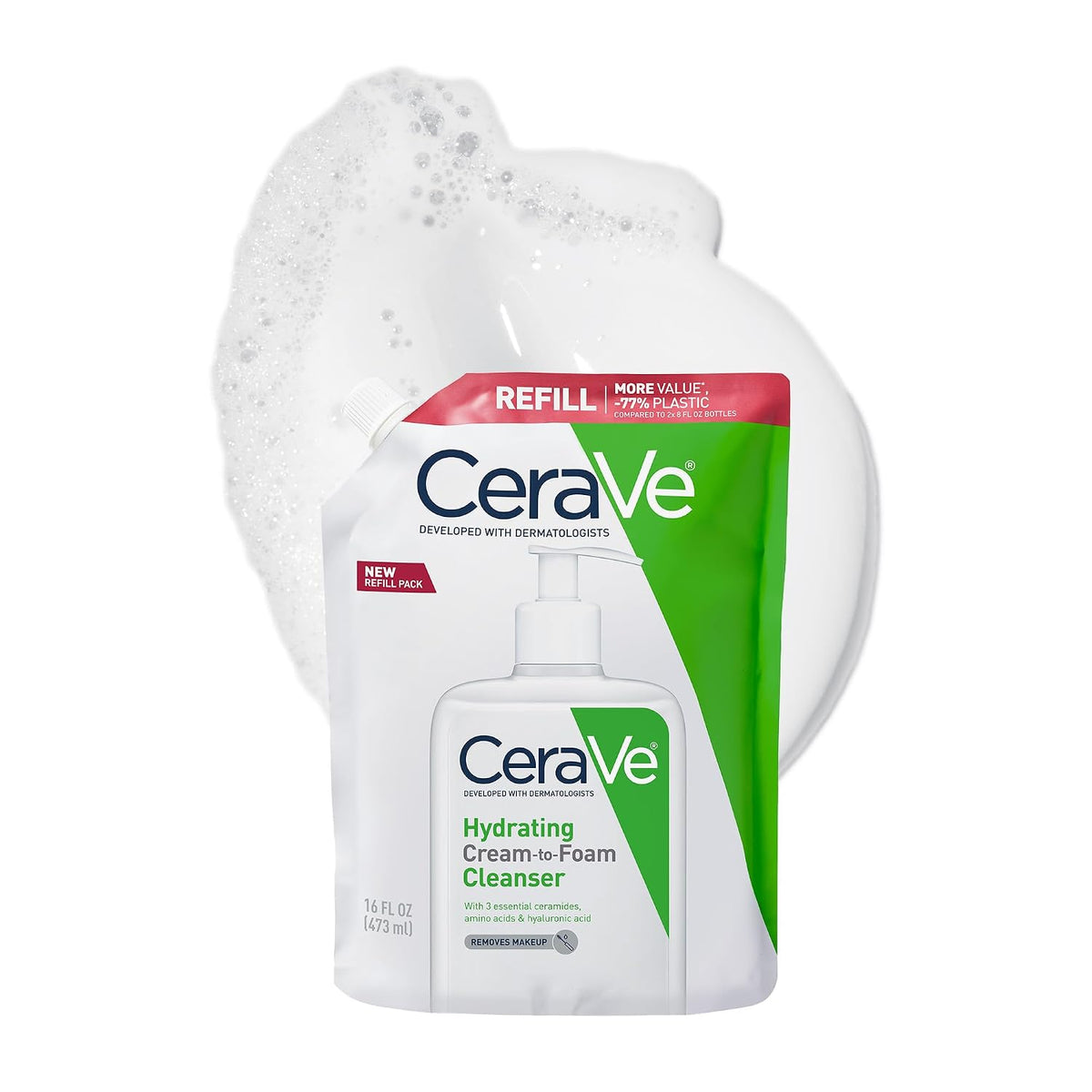 CeraVe Hydrating Cream-to-Foam Cleanser Refill 473 ml (16 fl oz) — product view