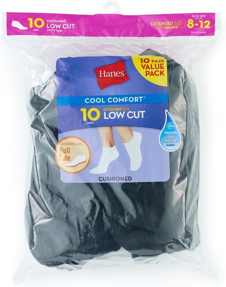 Hanes Women's Cool Comfort Low Cut Socks, 10 Pairs, Black, US 5-9 - view 2