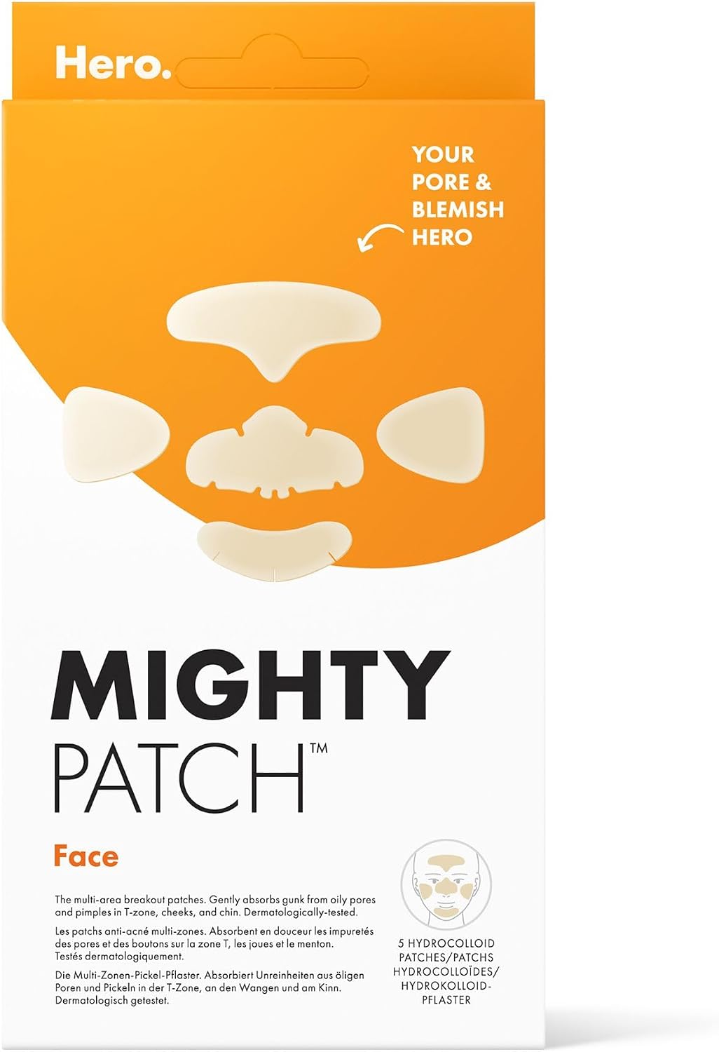 Hero Mighty Patch Face XL Hydrocolloid Patches, 5 Count