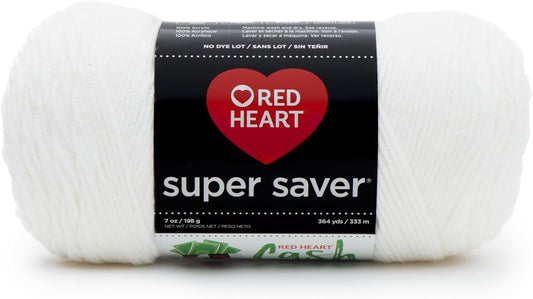 Red Heart Super Saver Acrylic Yarn, White, Worsted Weight - Single Skein