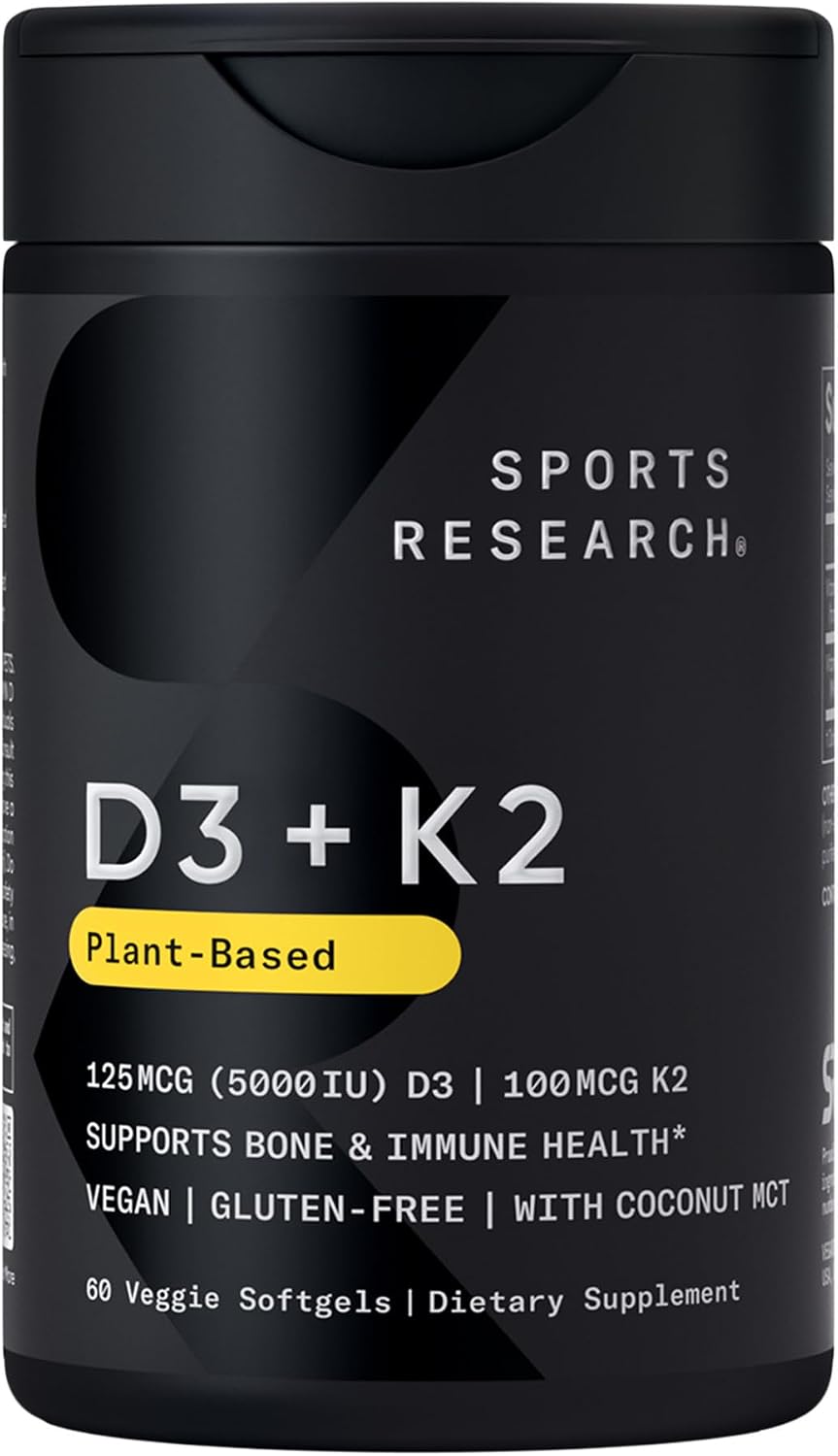Sports Research Vegan Vitamin D3 + K2 with Coconut Oil, 60 Plantgels — product view