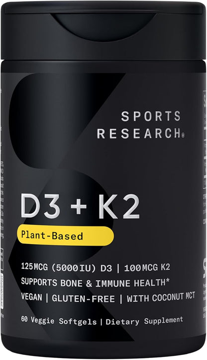 Sports Research Vegan Vitamin D3 + K2 with Coconut Oil, 60 Plantgels