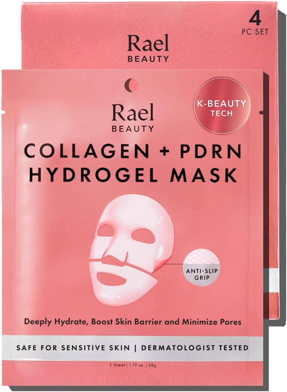 Rael PDRN Collagen Hydrogel Face Masks, Plumping & Smoothing, 4 Sheets