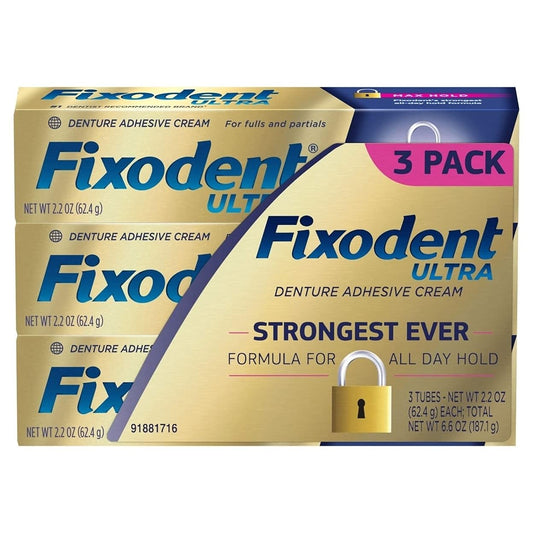 Fixodent Ultra Max Hold Denture Adhesive Cream, 3 x 2.2 oz