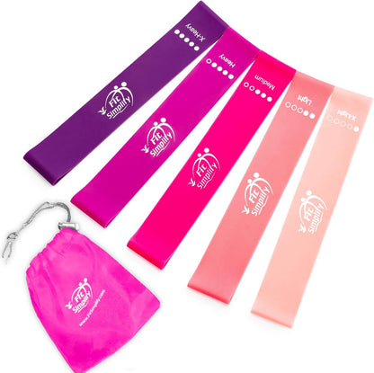 Fit Simplify Resistance Loop Exercise Bands, Set of 5 with Carry Bag