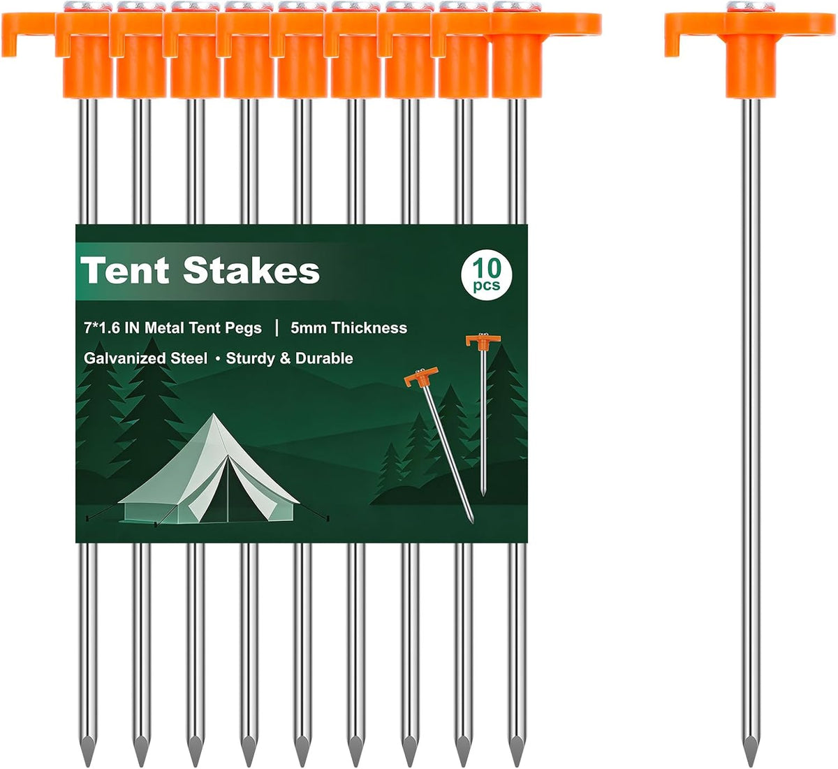 Feed Garden 7 Inch Galvanised Steel Tent Stakes, Pack of 10