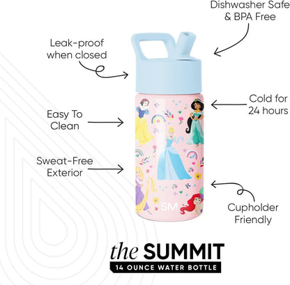 Simple Modern Disney Princess Kids Water Bottle with Straw Lid, 14 oz - view 3