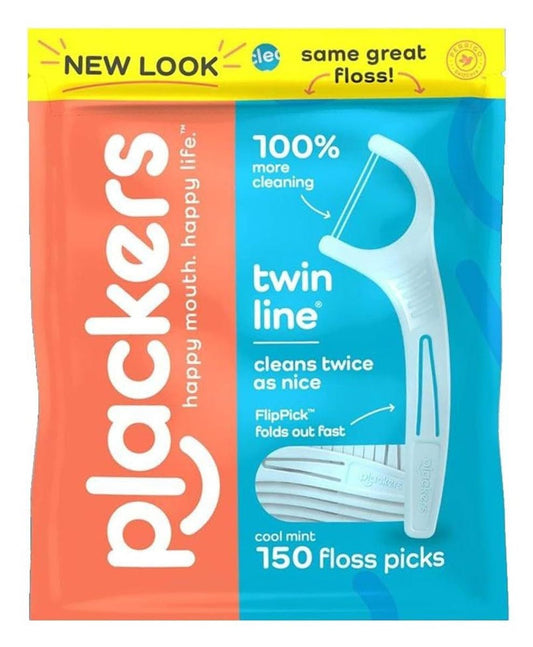 Plackers Twin-Line Floss Picks, Cool Mint, 150 Count - front of pack