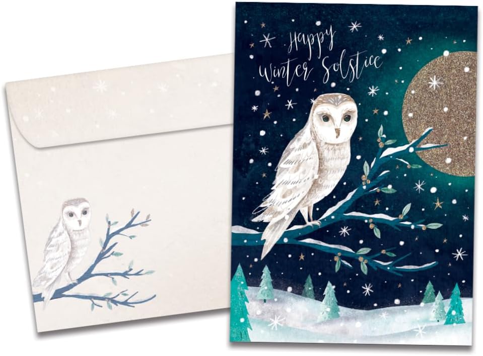 Tree-Free Greetings Solstice Owl Cards, Pack of 12