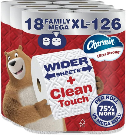 Charmin Ultra Strong Clean Touch Toilet Paper, 18 Family Mega XL Rolls