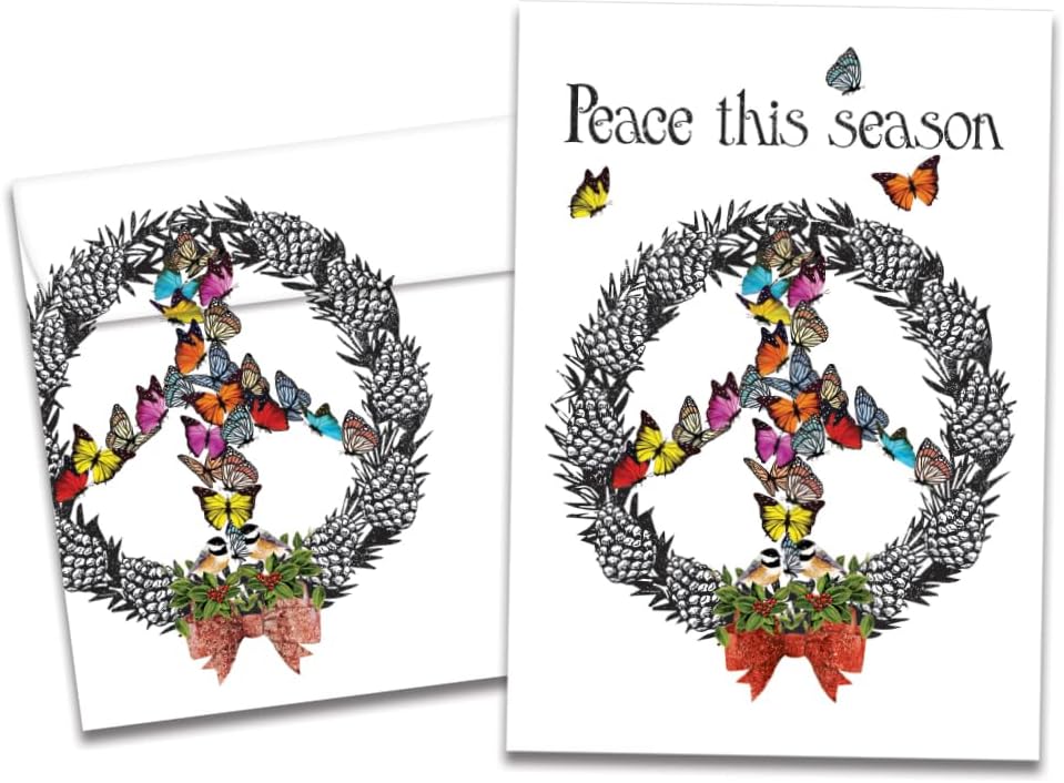 Tree-Free Greetings Peace Wreath Christmas Cards, Box of 10