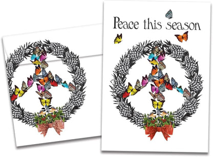 Tree-Free Greetings Peace Wreath Christmas Cards, Box of 10