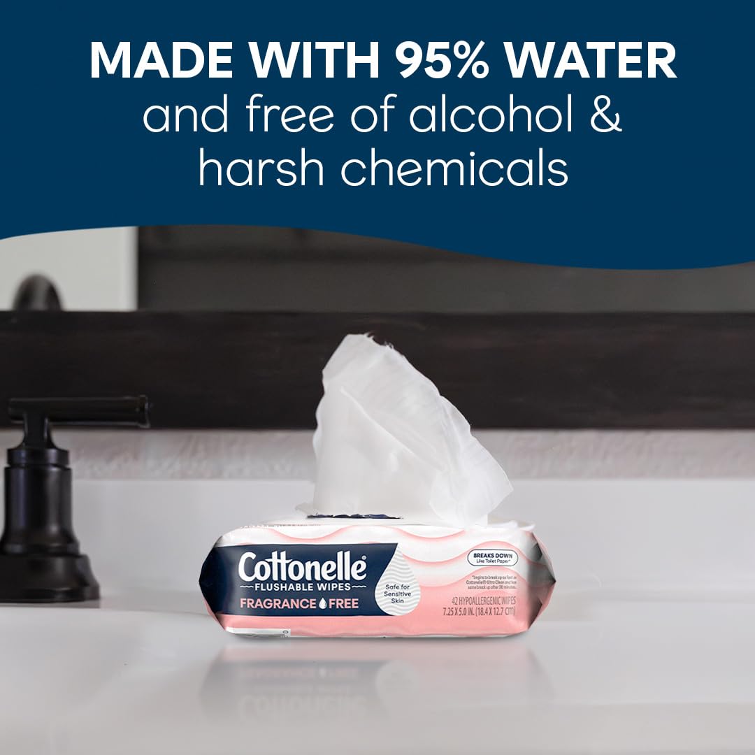 Cottonelle Fragrance Free Flushable Wet Wipes, 8 Packs of 42 - view 3