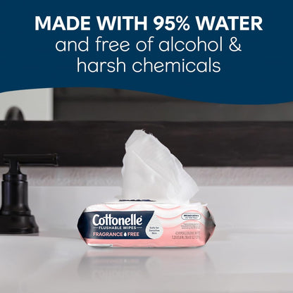 Cottonelle Fragrance Free Flushable Wet Wipes, 8 Packs of 42 - view 3