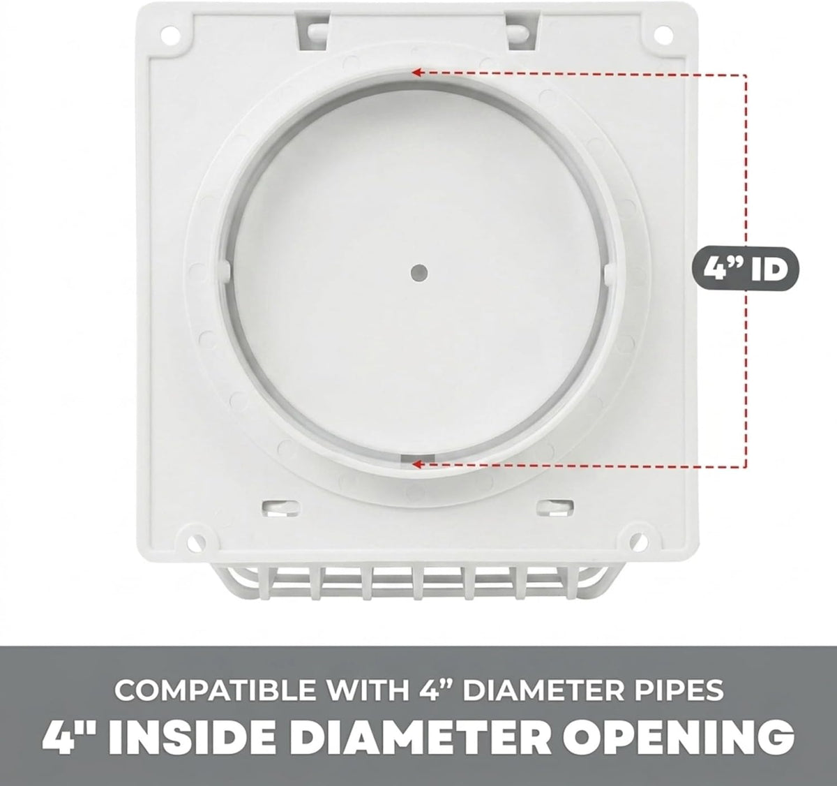 Deflecto 4-Inch Wide Mouth Dryer Vent Hood with Removable Bird Guard, White — alternate product view