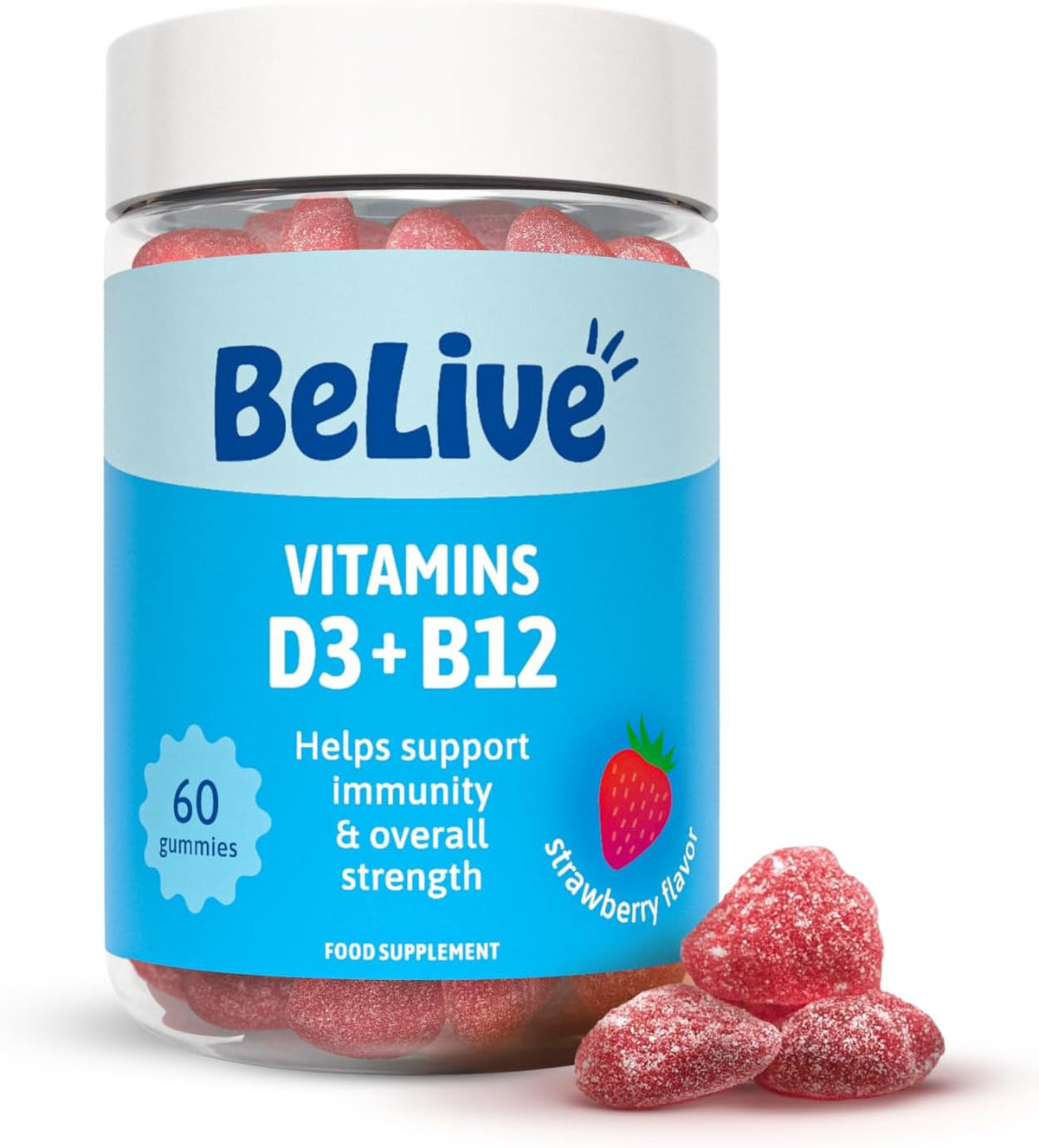 BeLive Vitamin D3 and B12 Gummies 2000 IU Strawberry 60 Count — product view
