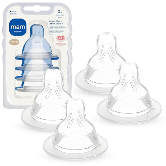 MAM Anti-Colic Slow Flow Teats for MAM Bottles, 4 Pack