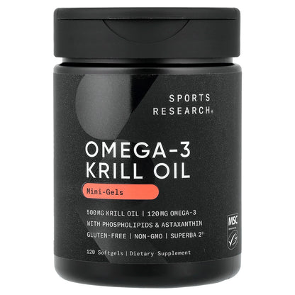 Sports Research Omega-3 Krill Oil Mini-Gels, 120 Softgels