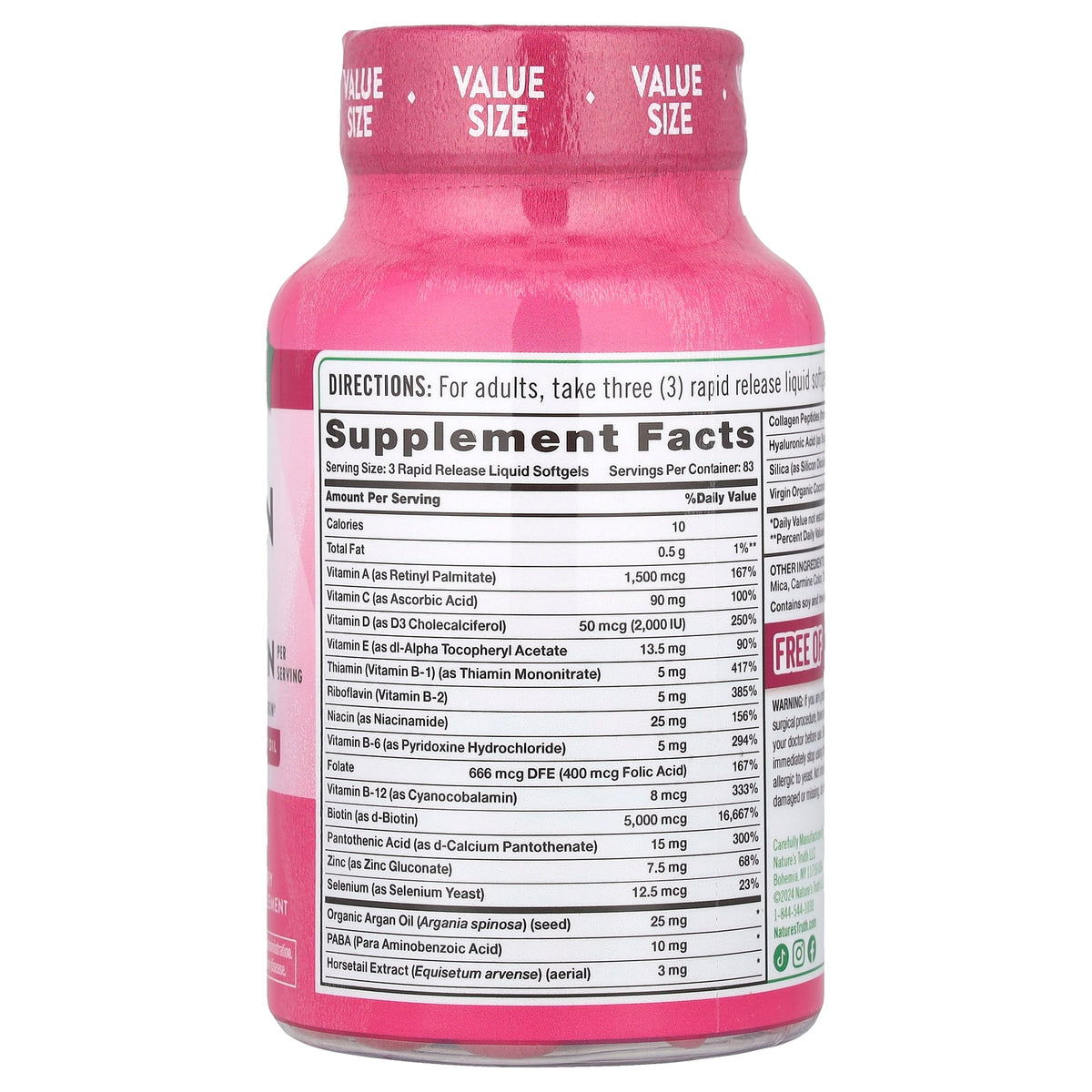 Nature's Truth Hair, Skin & Nails with Biotin, Superior Strength, 250 Softgels - view 2
