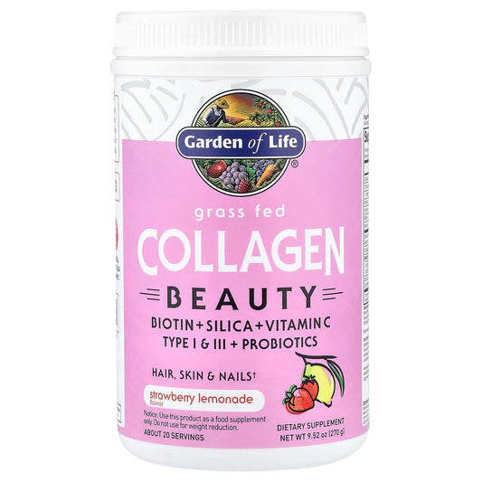 Garden of Life Grass Fed Collagen Beauty, Strawberry Lemonade, 270 g (9.52 oz)