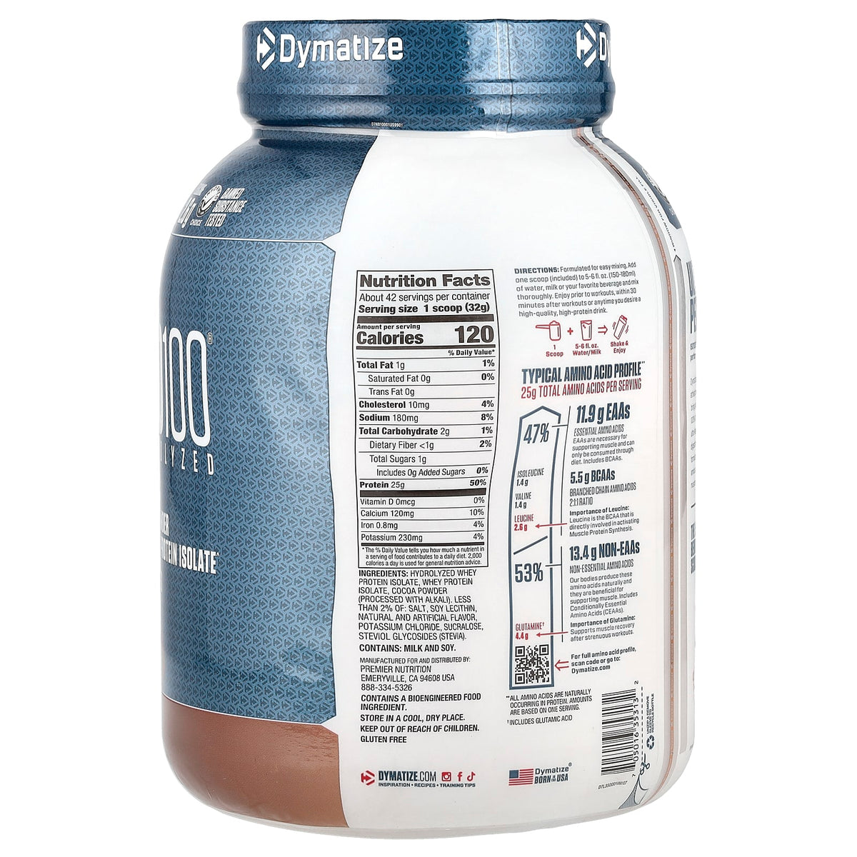 Dymatize ISO100 Hydrolyzed Whey Protein Isolate Gourmet Chocolate 1.37 kg (3 lb) — alternate product view