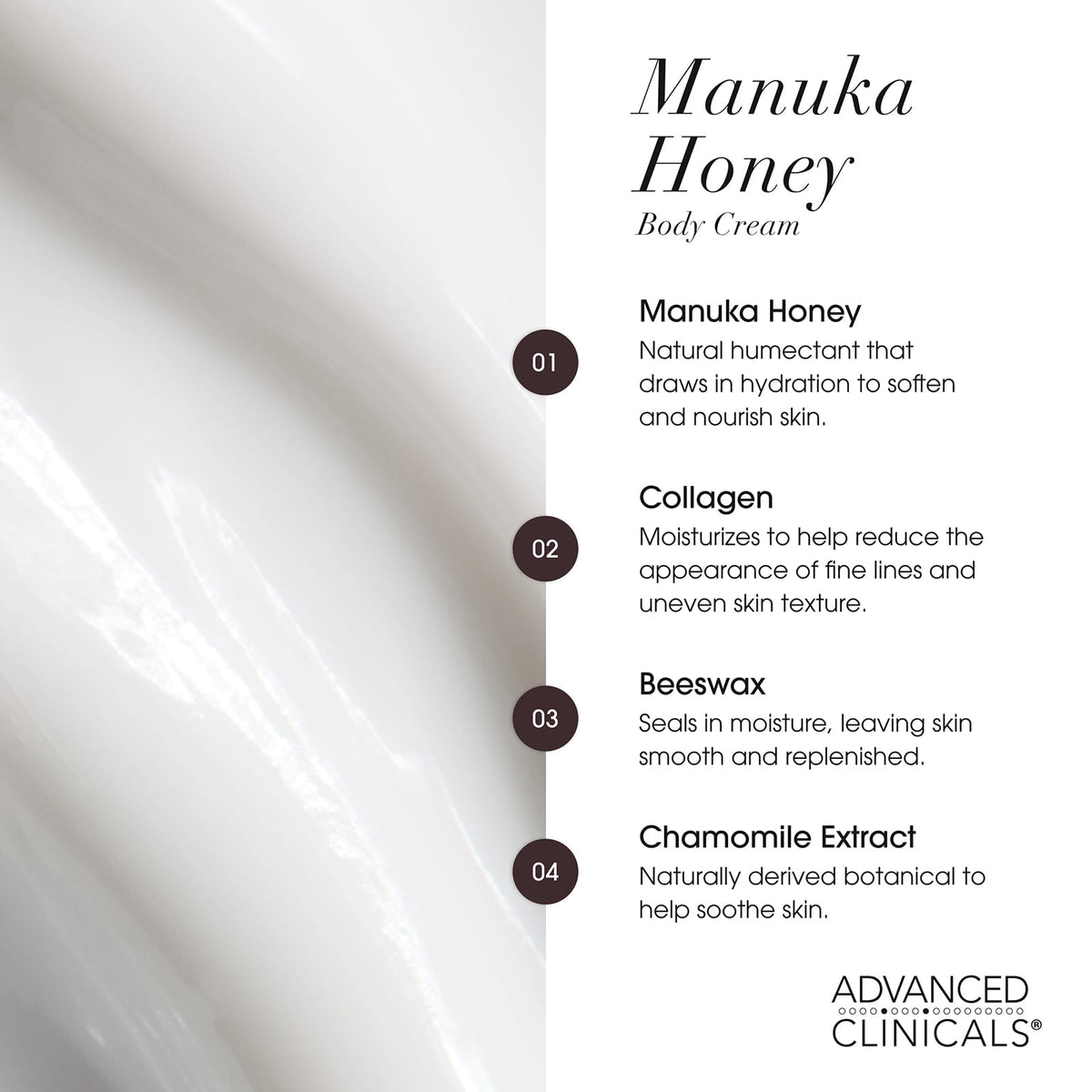 Advanced Clinicals Manuka Honey Restore + Hydrate Body Cream 454 g (16 oz) - view 5