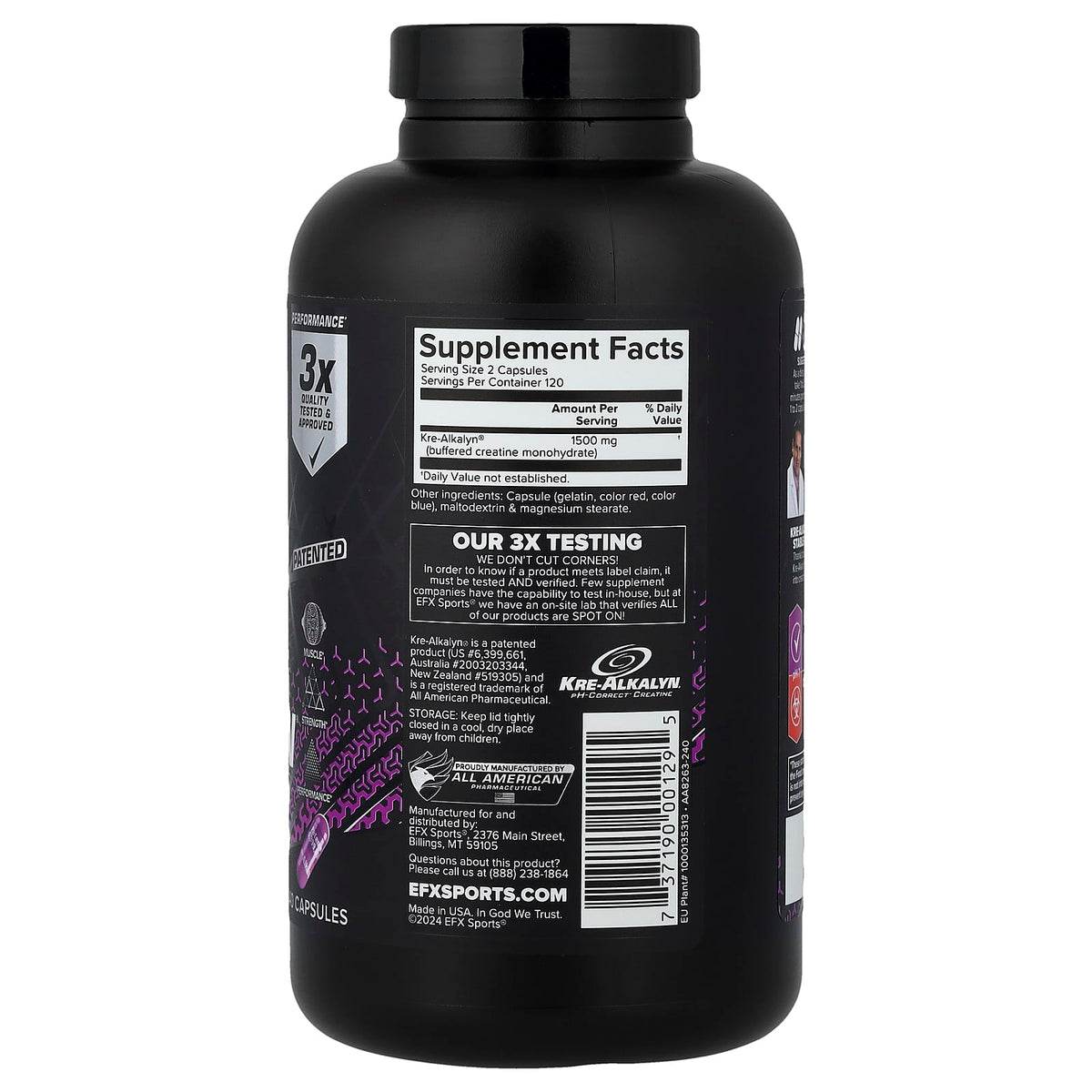 EFX Sports Kre-Alkalyn EFX, 240 Capsules (750 mg per Capsule) - view 2