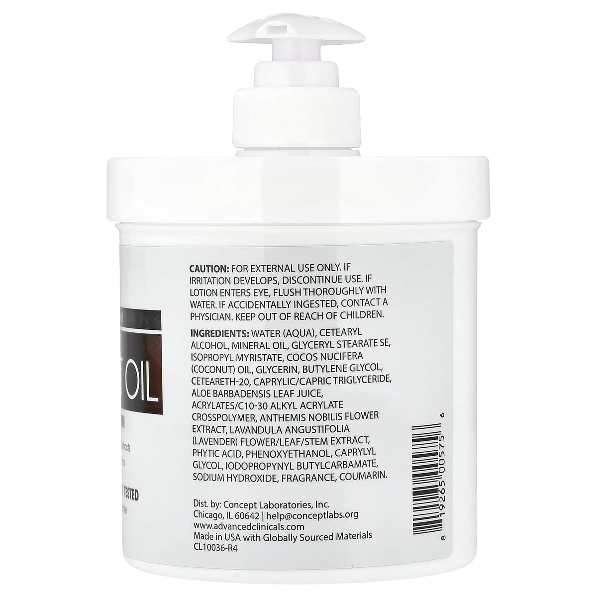 Advanced Clinicals Coconut Oil Moisturising Cream 454 g (16 oz) — alternate product view