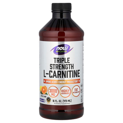 NOW Foods Sports L-Carnitine Triple Strength, Citrus, 16 fl oz (473 ml)