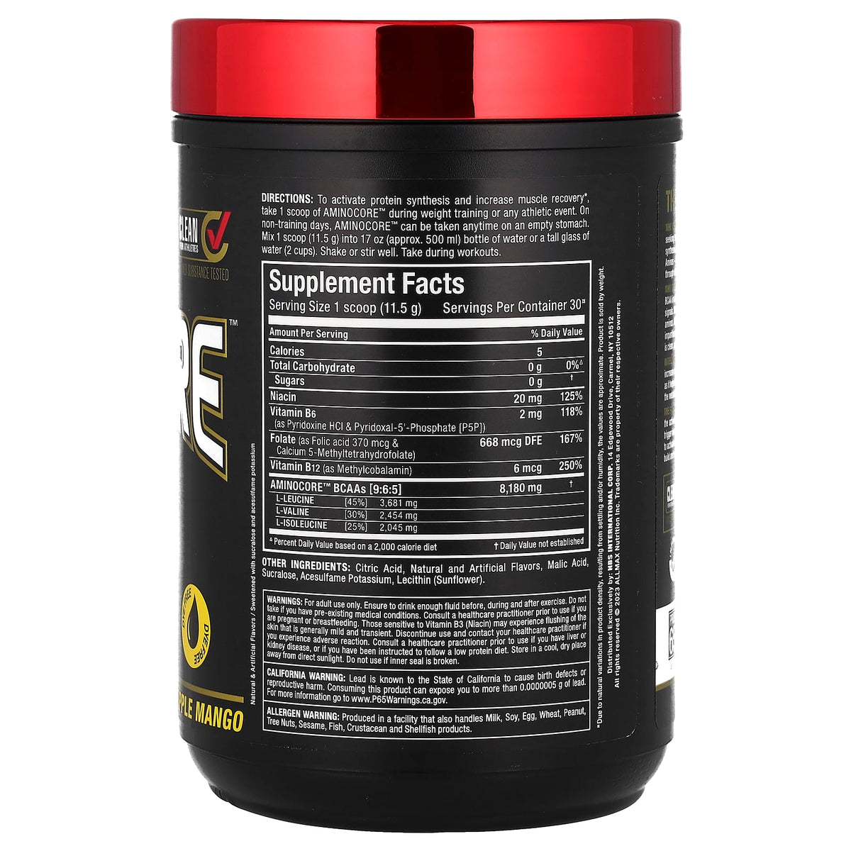 Allmax Aminocore BCAA Pineapple Mango 345 g (12.2 oz) — alternate product view