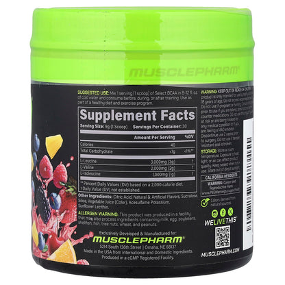 MusclePharm Select BCAA, Fruit Punch, 270 g (9.5 oz) - view 2