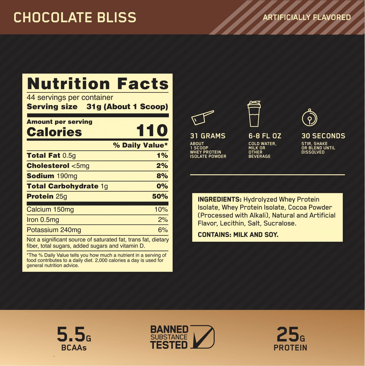 Optimum Nutrition Gold Standard 100% Isolate, Chocolate Bliss, 1.36 kg (3 lb) - view 6