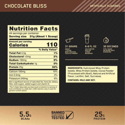 Optimum Nutrition Gold Standard 100% Isolate, Chocolate Bliss, 1.36 kg (3 lb) - view 6