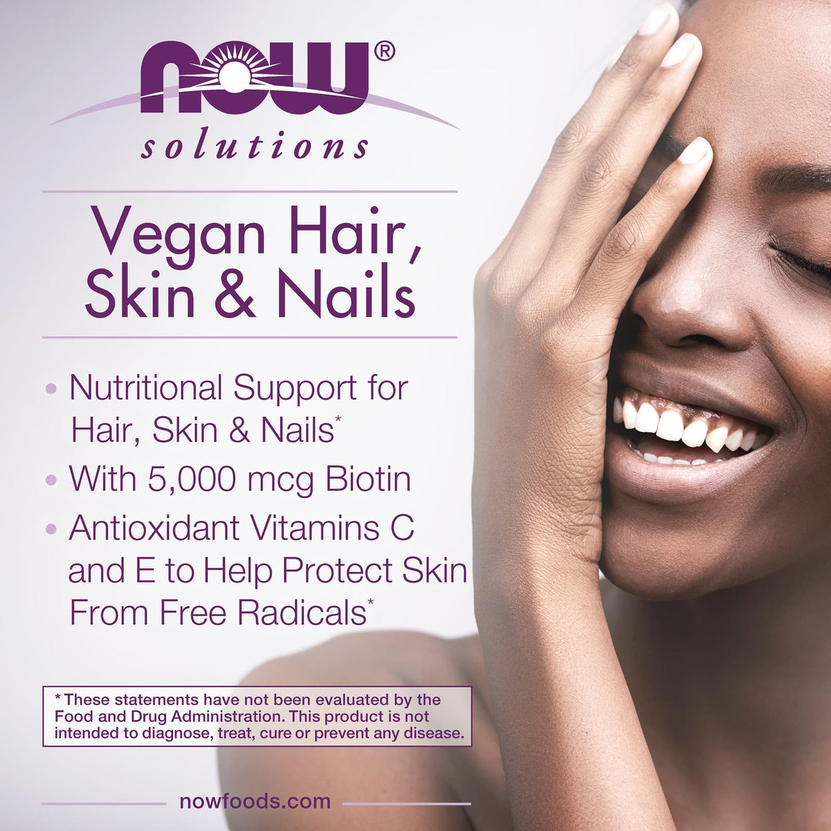 NOW Foods Solutions Vegan Hair, Skin & Nails, 90 Veg Capsules - view 3