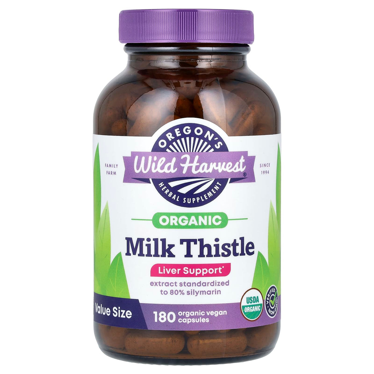 Oregon's Wild Harvest Organic Milk Thistle, 180 Organic Vegan Capsules — product view