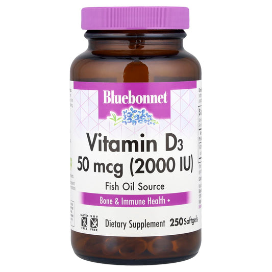 Bluebonnet Nutrition Vitamin D3 50 mcg (2,000 IU), 250 Softgels