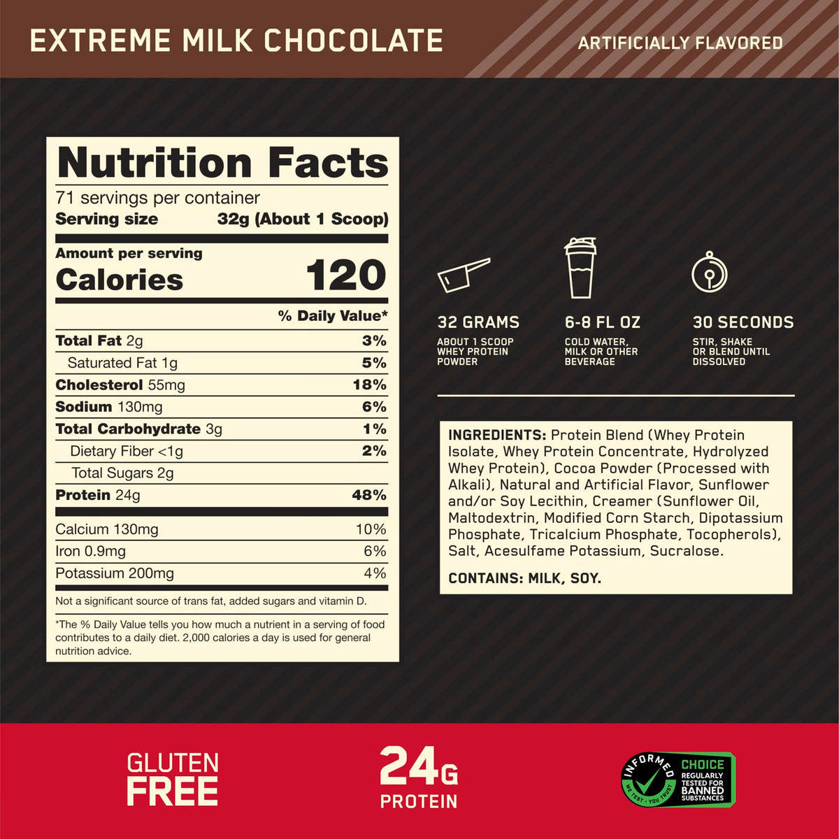 Optimum Nutrition Gold Standard 100% Whey, Extreme Milk Chocolate, 2.27 kg - view 3